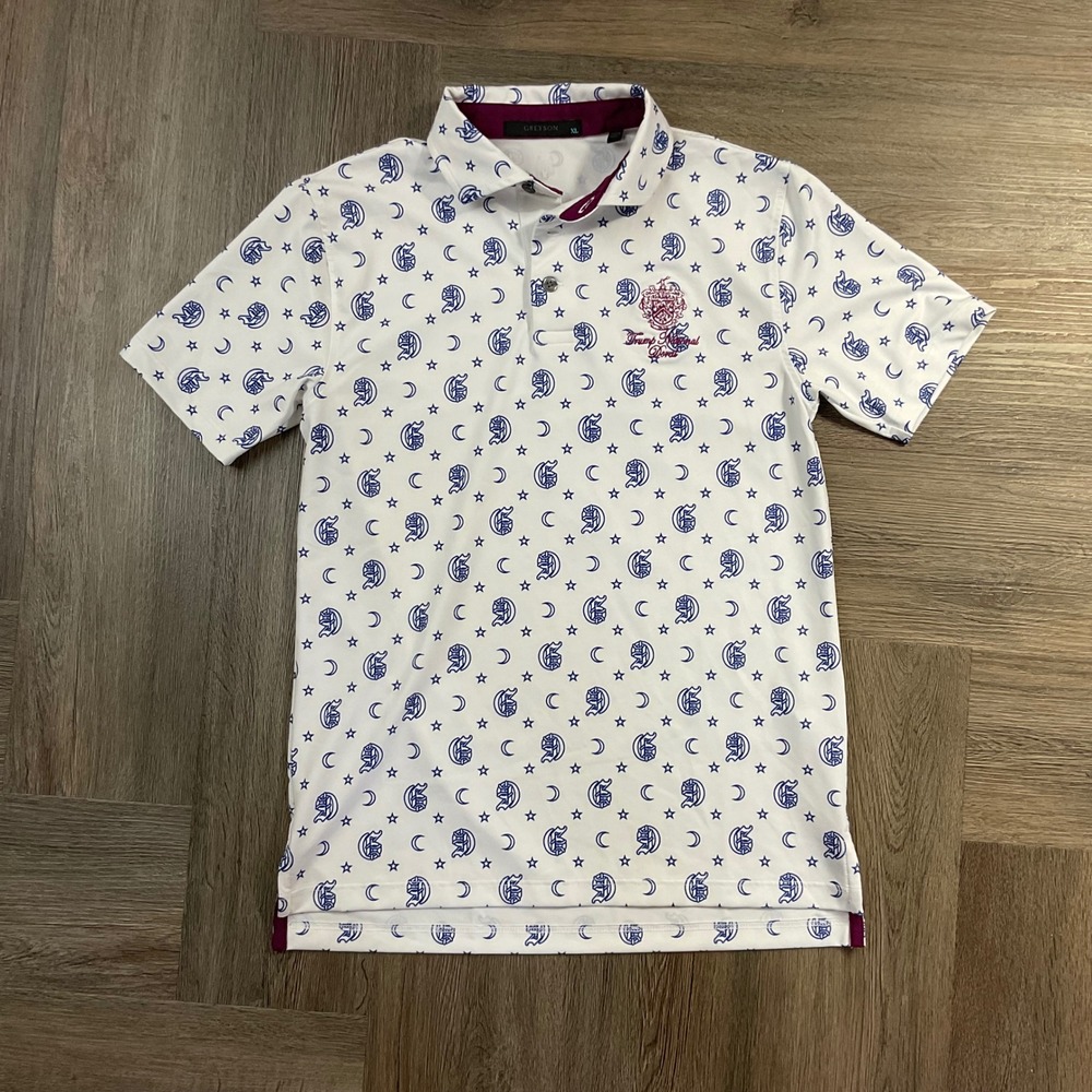 Greyson Trump National Doral Golf Polo Shirt Kids XL 10-11 White Blue Star Moon